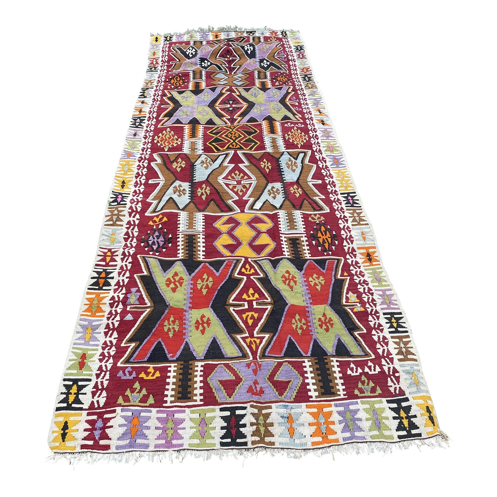 1920s Antique Caucasian Scorpion Pattern Flatweave Kilim Rug | Chairish