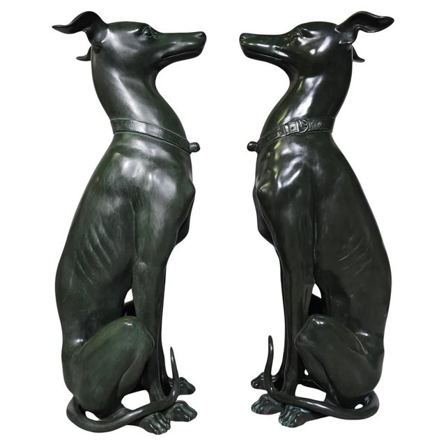 Italian Greyhound Statues in Green Patinated Bronze, 1950s, Set of 2 For Sale - Image 13 of 13