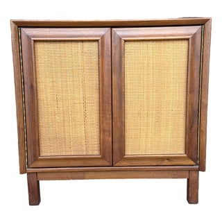 American of Martinsville Wonderwood Walnut & Cane Cabinet / Nightstand For Sale