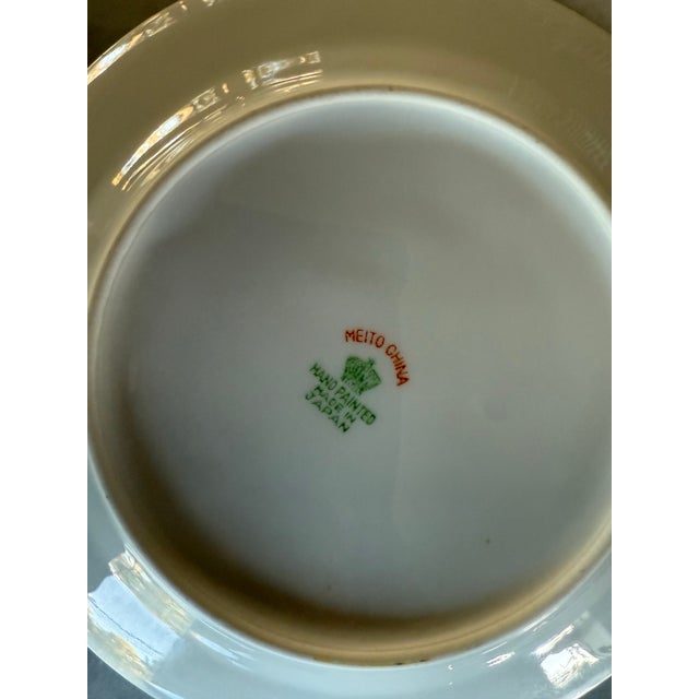 Blue Vintage Meito China Hand Painted Small Floral Plates- Set of 6 For Sale - Image 8 of 8