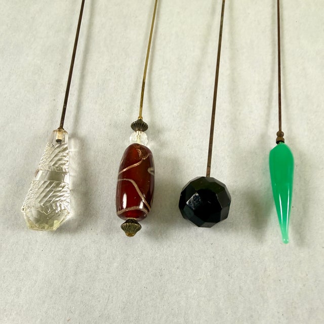 Antique Ladies Hat Pins Collection, Brass & Glass, 1900-1920 For Sale - Image 4 of 12