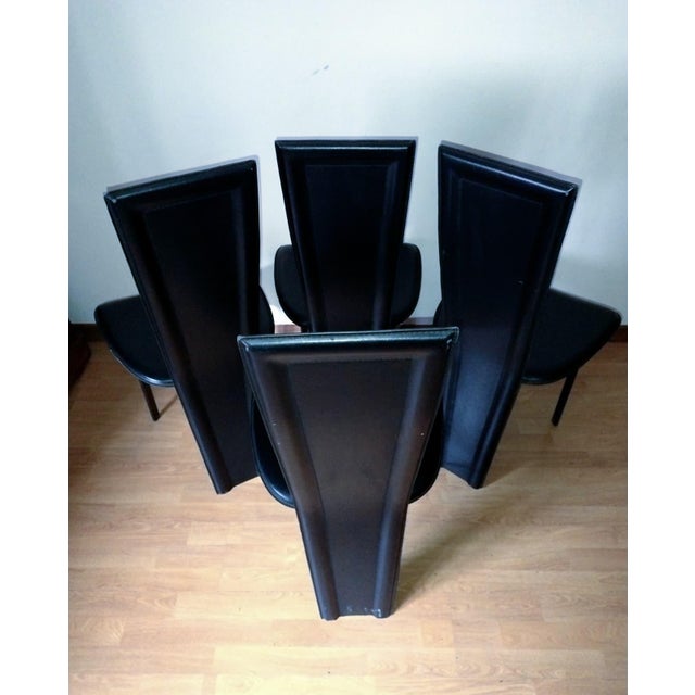 Vintage Black Leather Dining Chairs, 1980s, Set of 4, in Very Good conditions. Designed 1980 to 1989
