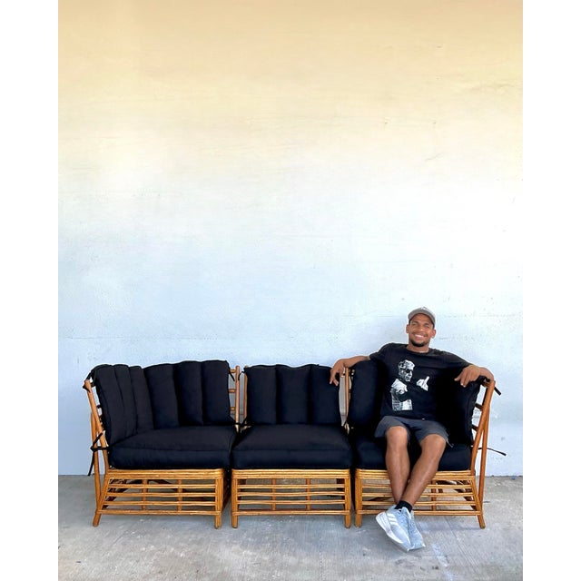 Vintage Coastal Stick Rattan 3 Seat Sofa For Sale - Image 12 of 12