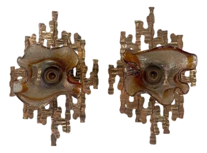 Pair of Murano Glass Sconces by Mazzega on Brutalist Metal Frames. Italy, 1970's