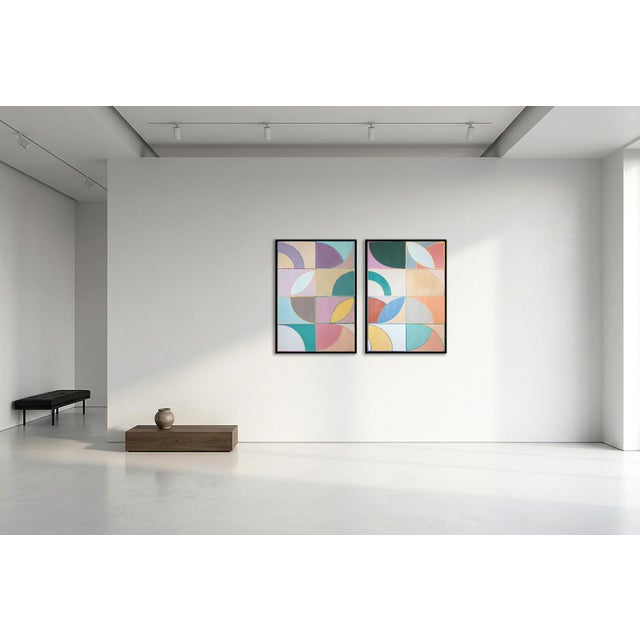 Bauhaus 2026, Modernit Bauhaus Painting Diptych in Vivid Tones, Color-Field Windows Patterns, Acrylic Paint on Watercolor Paper by Natalia Roman For Sale - Image 3 of 10