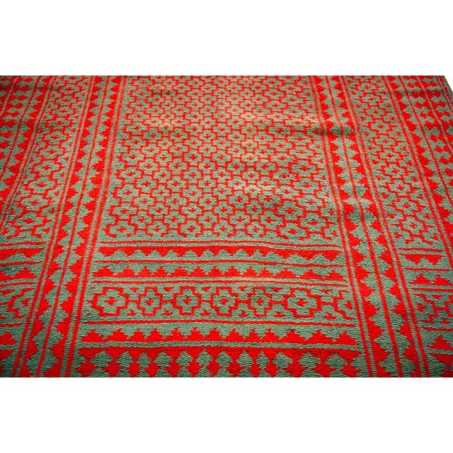 1950s Small Green Red Modern Geometric Cotton Vintage Textile Knotted Ziloo Rug For Sale In New York - Image 6 of 8
