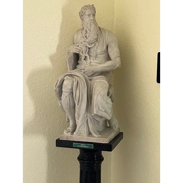 Grand 70" Vintage Solid Cast Stone "Moses" Statue With 360° Swivel Pedestal For Sale - Image 10 of 10