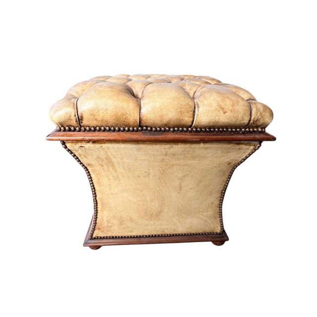 English Leather Upholstered Victorian Ottoman With Storage For Sale - Image 11 of 11