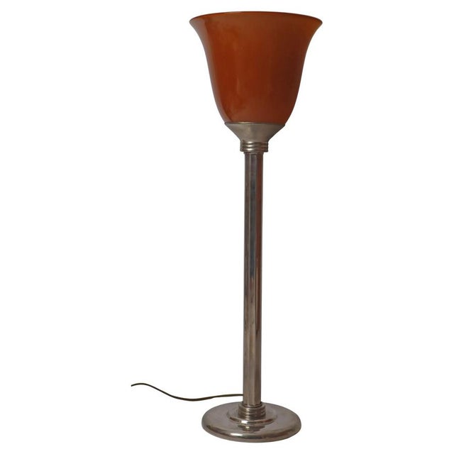 French Art Deco Style Table Lamp with Brown Overlay Glass, 1980s For Sale - Image 17 of 17