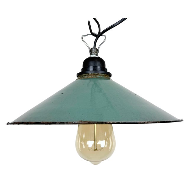 Industrial Petrol Enamel Factory Pendant Lamp, 1960s For Sale - Image 16 of 16