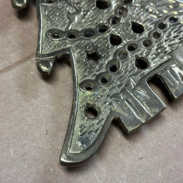 Metal Vintage 1980's Solid Brass Christmas Tree Shaped Trivet For Sale - Image 7 of 12