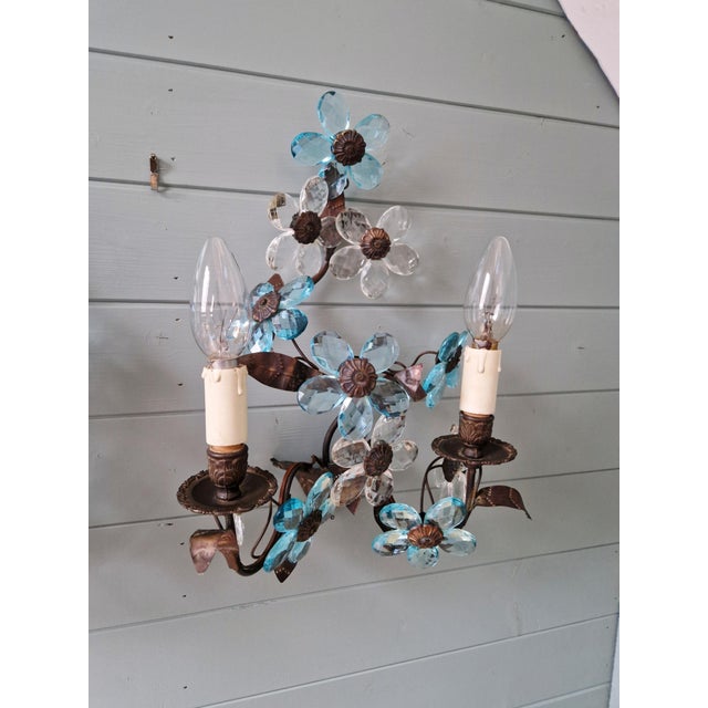 1950s Murano Crystal Floral Wall Sconces, 1950s, Set of 2 For Sale - Image 5 of 15