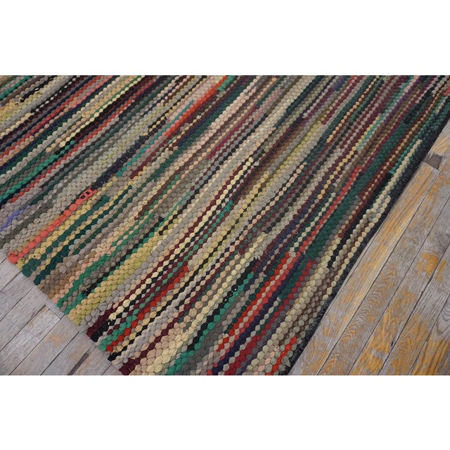 1930s Multicolor Stripe Folk Art Antique American Braided Rug 4'6" X 11'6" Wool Carpet For Sale - Image 4 of 13