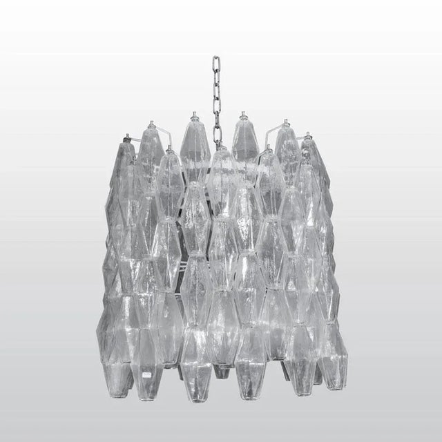 1960s Drum-Shaped Clear Poliedri Blown Murano Glass Chandelier, 1960s For Sale - Image 5 of 6