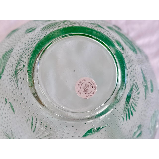 Green Glass Embossed Server & Salad Bowls - Set of 5 For Sale In New York - Image 6 of 9
