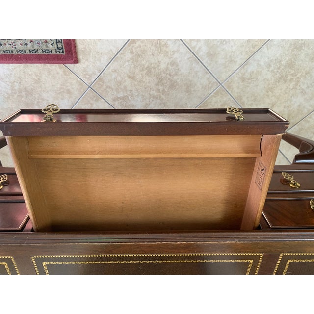 Vintage Georgian Style Mahogany Leather Top Writing Desk For Sale - Image 9 of 11