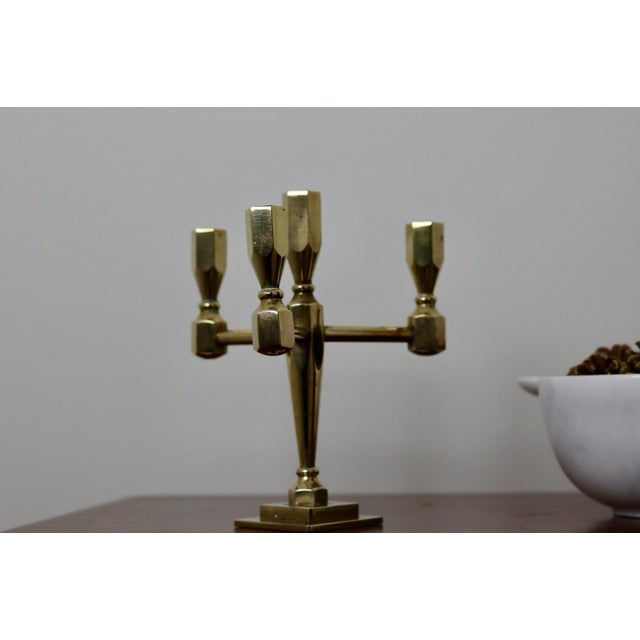 Swedish Four-Arm Brass Candleholder from Gusum For Sale - Image 5 of 9