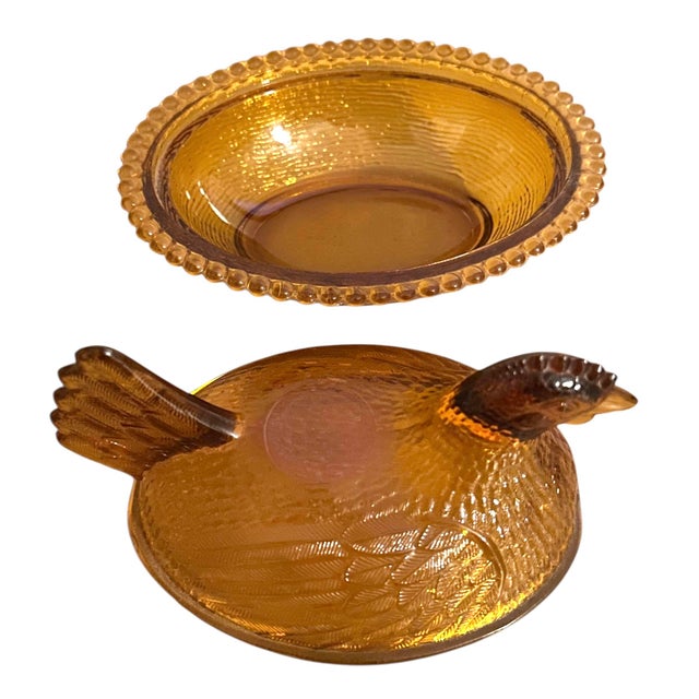 Indiana Glass Company Vintage Indiana Glass Amber Gold Hen on a Nest Covered Dish For Sale - Image 4 of 10