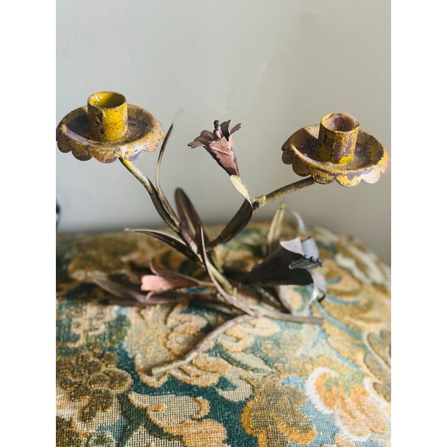 Olive Vintage Tole Candle Holder For Sale - Image 8 of 9