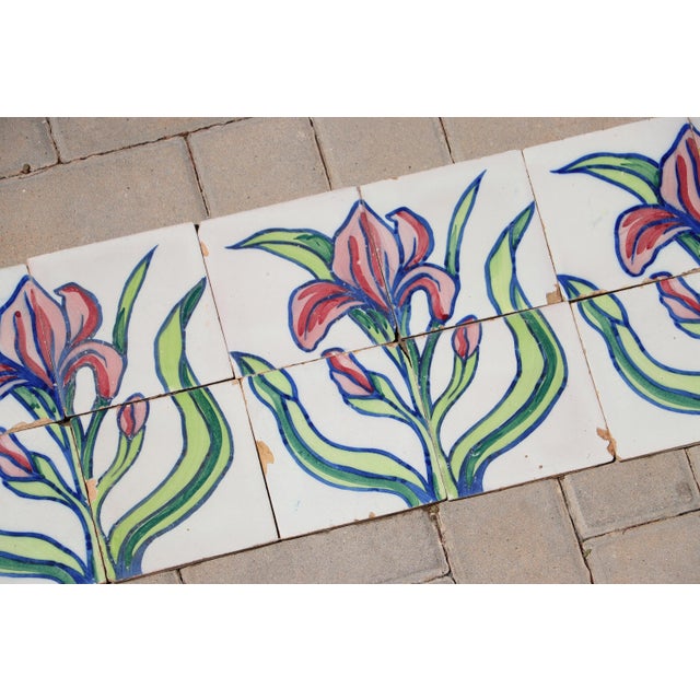 1900 - 1909 1900s Antique Portuguese Art Nouveau Tile Frieze With Stylized Iris Motif For Sale - Image 5 of 10