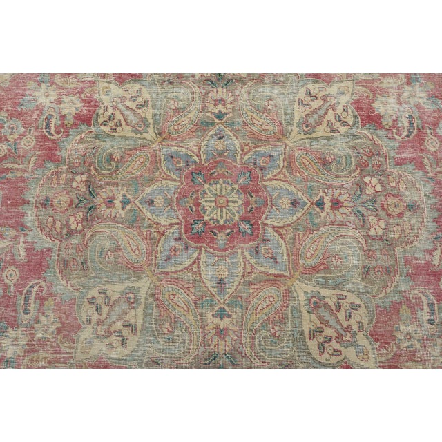 Tabriz Rug 10’1” X 12’11” Red Wool Vintage Distressed Hand-Knotted Carpet For Sale In Philadelphia - Image 6 of 15