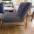Pair of modern armless chairs by Mitchell Gold + Bob Williams, featuring tufted attached cushions in Indigo performance...