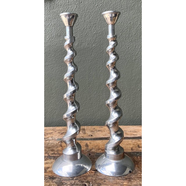 Late 20th Century Vintage Spiral Aluminum Candle Holders - A Pair For Sale - Image 5 of 12