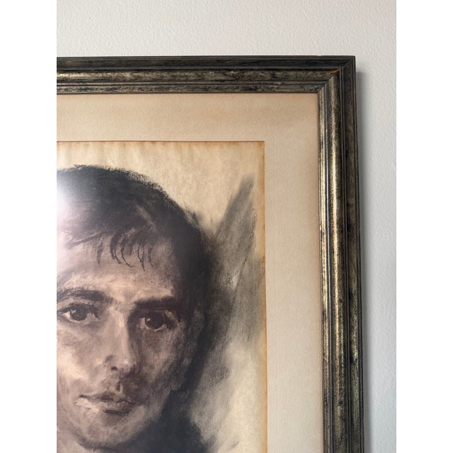 Wood Vintage Expressive Male Portrait Oil Pastel on Paper, Framed Under Glass For Sale - Image 7 of 12