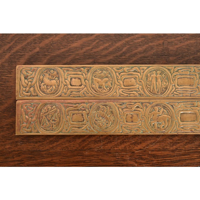 Tiffany Studios New York Zodiac Bronze Blotter Ends With Leather Desk Blotter For Sale - Image 10 of 16