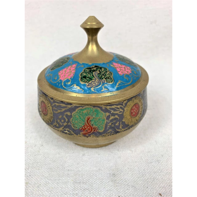 Metal Vintage Painted Brass Container For Sale - Image 7 of 7