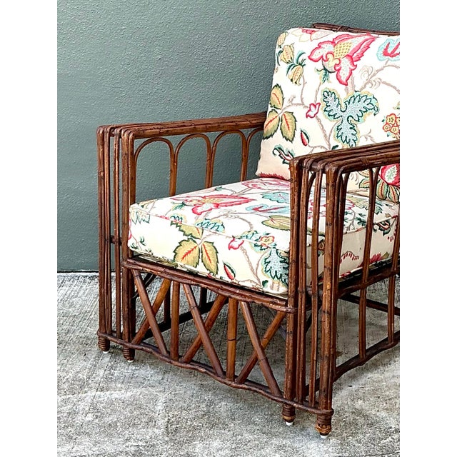 Vintage Stick Rattan Lounge Chair in Vintage Schumacher Paisley For Sale - Image 10 of 12
