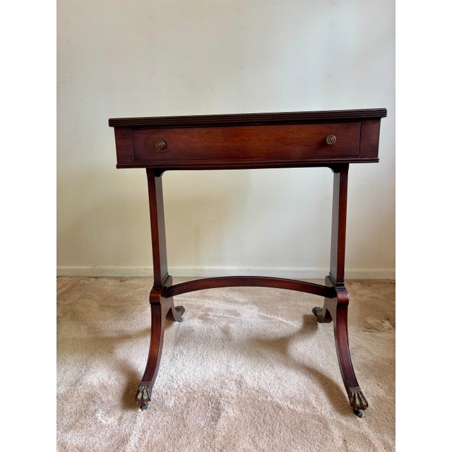 Vintage Dark Wood Side Tables With Rolling Brass Claw Wheels For Sale In Phoenix - Image 6 of 12
