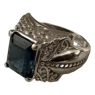 Vintage Designer Isg Large Blue Topaz Sterling Silver Ring - Sz 11 For Sale