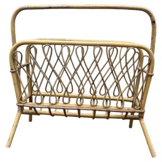 Mid-Century Rattan Magazine Rack, 1960s For Sale