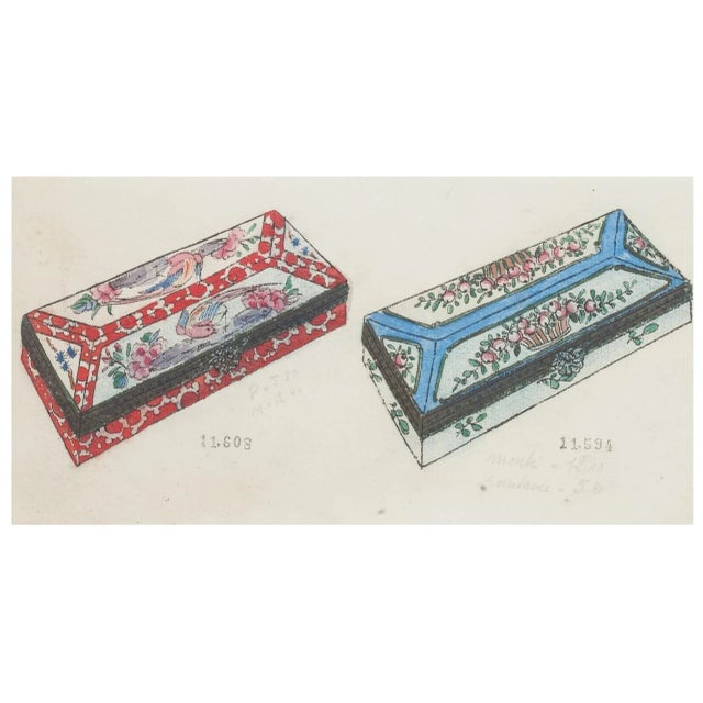 Porcelain Boxe'' 1890s is an original China ink and watercolor drawing on ivory-colored paper by Anonymous Artist of XIX...