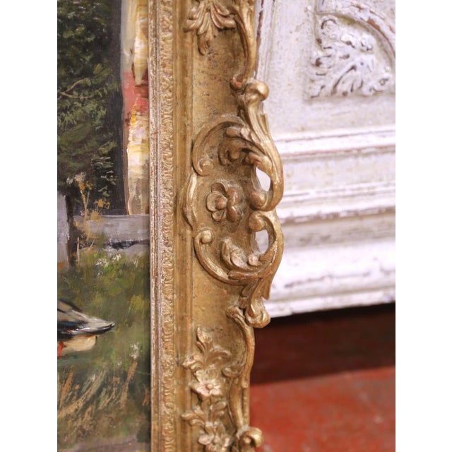 19th Century English Farmyard Oil Painting in Carved Gilt Frame Signed B. Ewald For Sale - Image 11 of 14