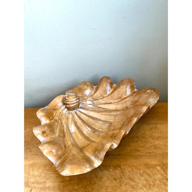 Wood Vintage Carved Wood Clam Shell- Shaped Bowl For Sale - Image 7 of 12