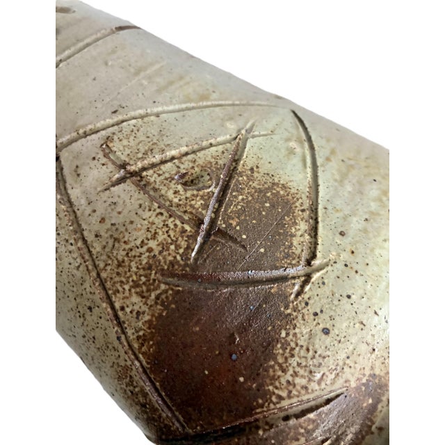 Signed 1970s Mid Century Brutalist Abstract Ceramic Bottle Neck Vase / X-Large Sculptural Modernist Art Studio Pottery Vessel For Sale - Image 11 of 13