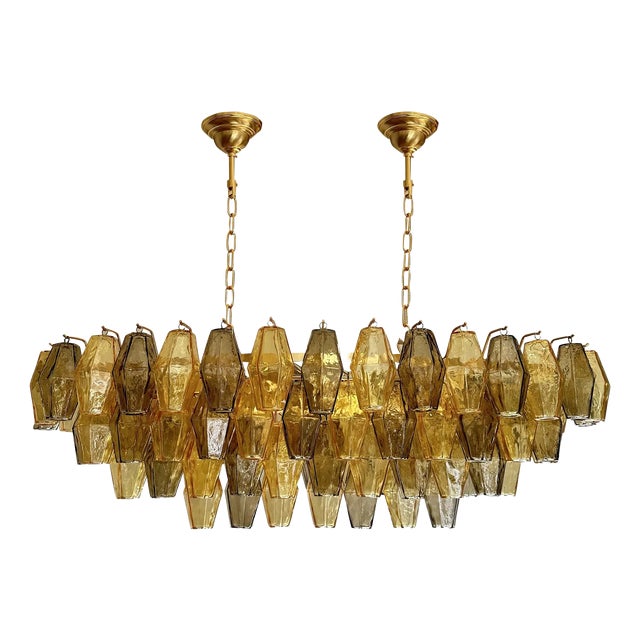 Amber and Fumè Poliedri Murano Glass Chandelier in Venini Style by Simoeng for Simoeng For Sale