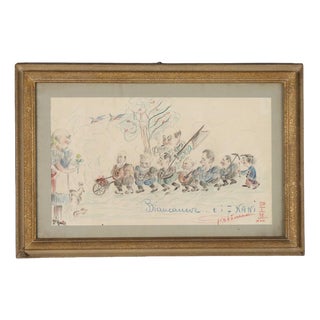 Edoardo Giordano, Figurative Composition, 1939, Pencil on Paper, Framed For Sale