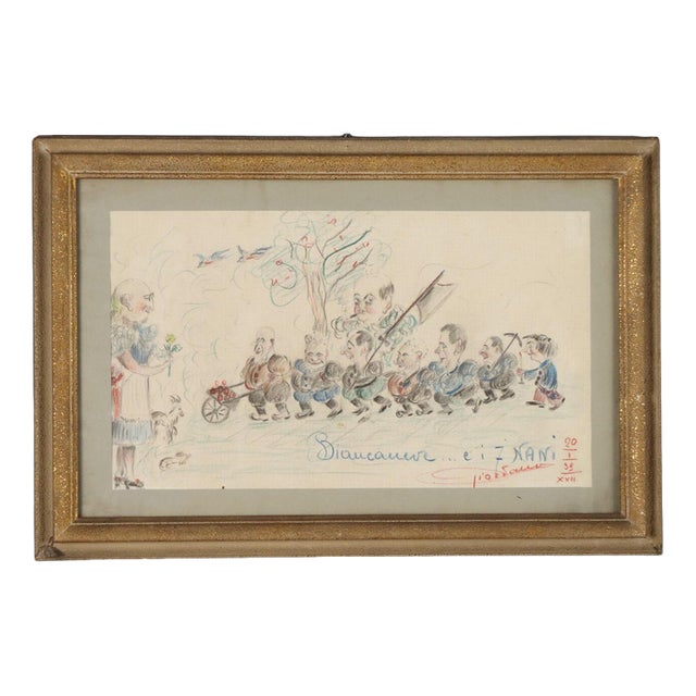Edoardo Giordano, Figurative Composition, 1939, Pencil on Paper, Framed For Sale