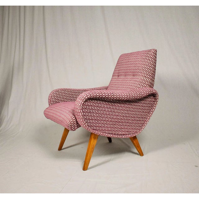 - Made of beech, fabric - New upholstery - Very good condition.