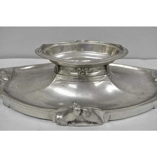 Antique Kayserzinn 4640 German Art Nouveau Pewter Metal Serving Platter W Birds For Sale - Image 14 of 18