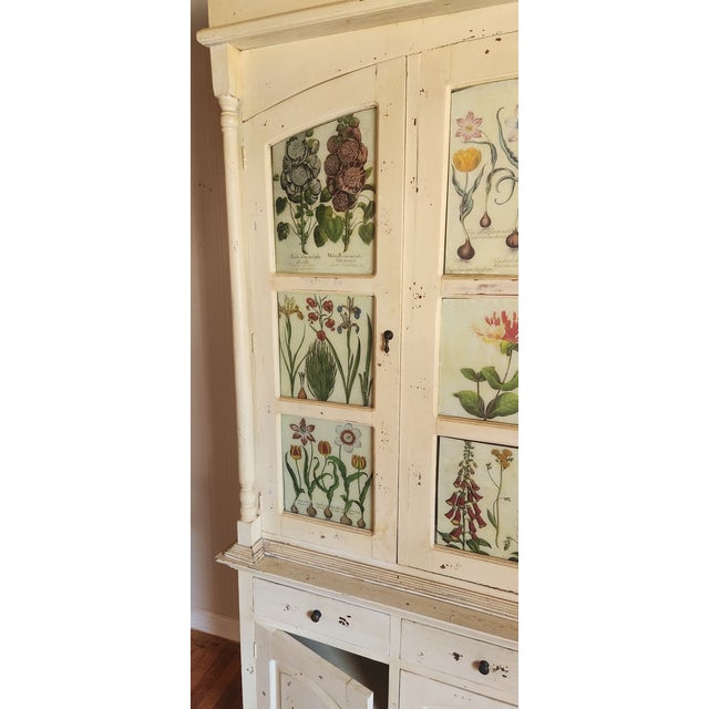 Distressed Antique White French Country Style China Cupboard Hutch With Shelves and Drawers For Sale - Image 4 of 10