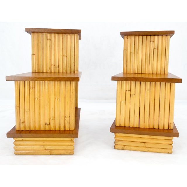 Wood Pair of Restored 1950s Solid Mahogany & Bamboo Reed Step End Side Tables Stands For Sale - Image 7 of 12
