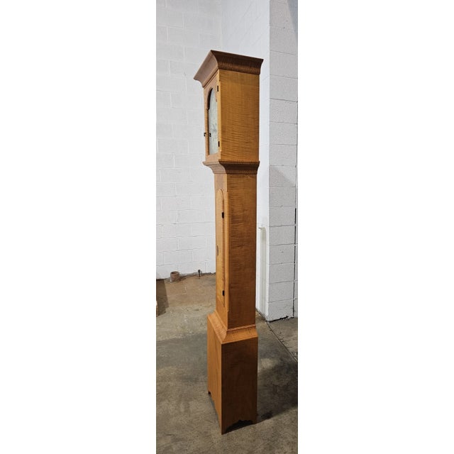 Late 20th Century David T. Smith Tiger Maple Tall Case Clock Grandfather Clock Ohio Benchmade For Sale - Image 11 of 15