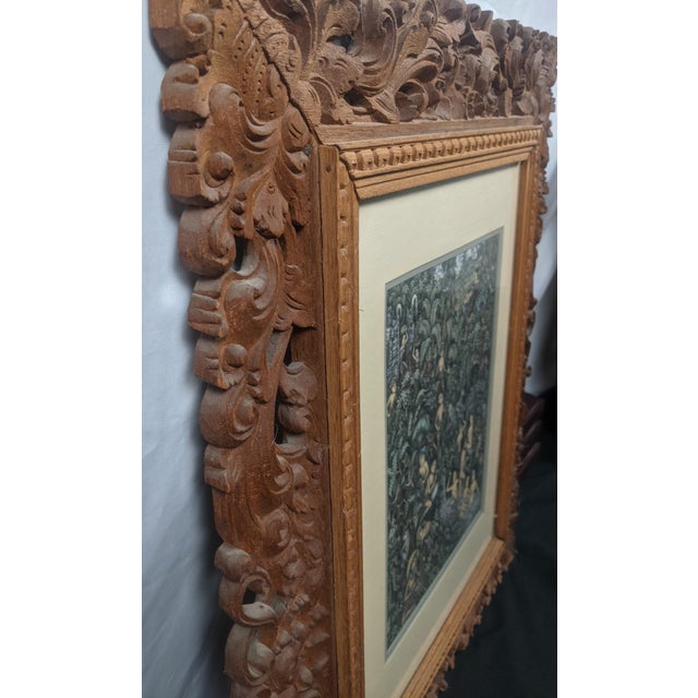 Late 20th Century Pair of Balinese Batuan-Style Narrative Paintings in Hand-Carved Wood Frames For Sale In New York - Image 6 of 16