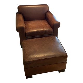 Large Modern Leather Chair & Ottoman, 2 Pieces For Sale