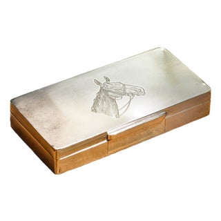 Luxurious Engine Turned Horse Antique Sterling Silver Desk Trinket Jewelry Box Home Decor For Sale