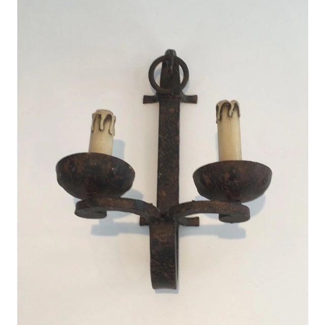 1950s Wrought Iron Sconces, French, circa 1950 - Set of 3 For Sale - Image 5 of 13